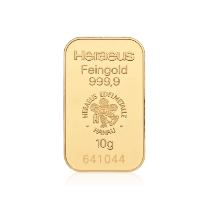 10g Heraeus gold bar 999.9 fine gold bullion