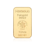 1 oz Heraeus gold bar 999.9 fine gold bullion
