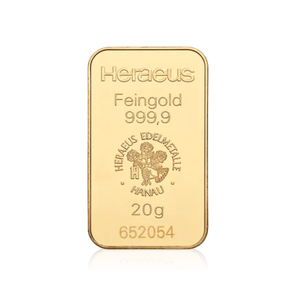 20g Heraeus gold bar 999.9 fine gold bullion