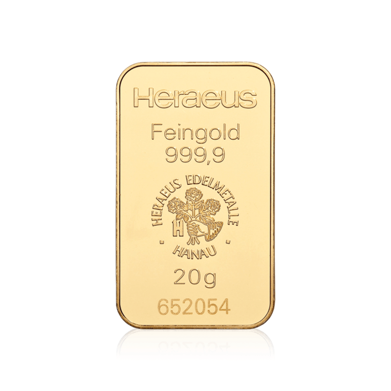 20g Heraeus gold bar 999.9 fine gold bullion