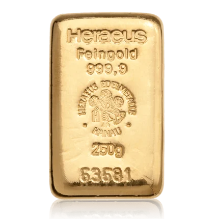250g Heraeus gold bar 999.9 fine gold bullion