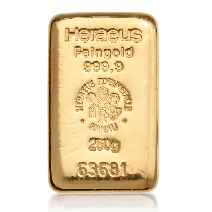 250g Heraeus gold bar 999.9 fine gold bullion