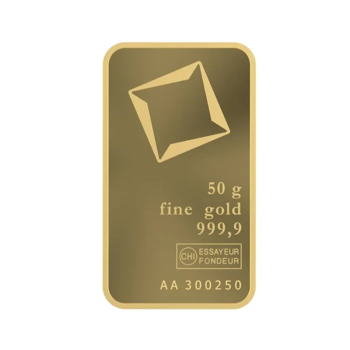50g Valcambi gold bar 999.9 fine gold bullion