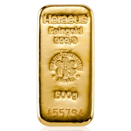 500g Heraeus gold bar 999.9 fine gold bullion