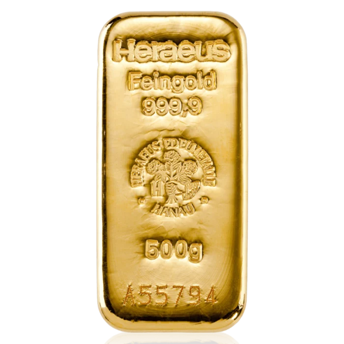 500g Heraeus gold bar 999.9 fine gold bullion