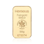 50g Heraeus gold bar 999.9 fine gold bullion