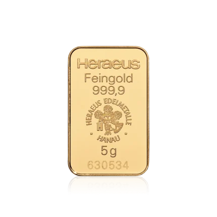 5g Heraeus gold bar 999.9 fine gold bullion