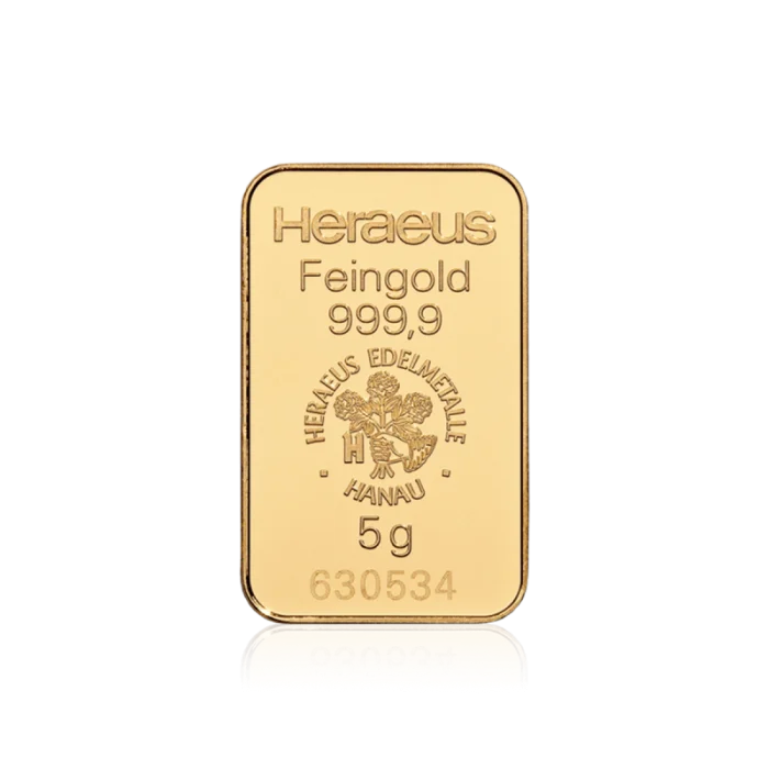 5g Heraeus gold bar 999.9 fine gold bullion