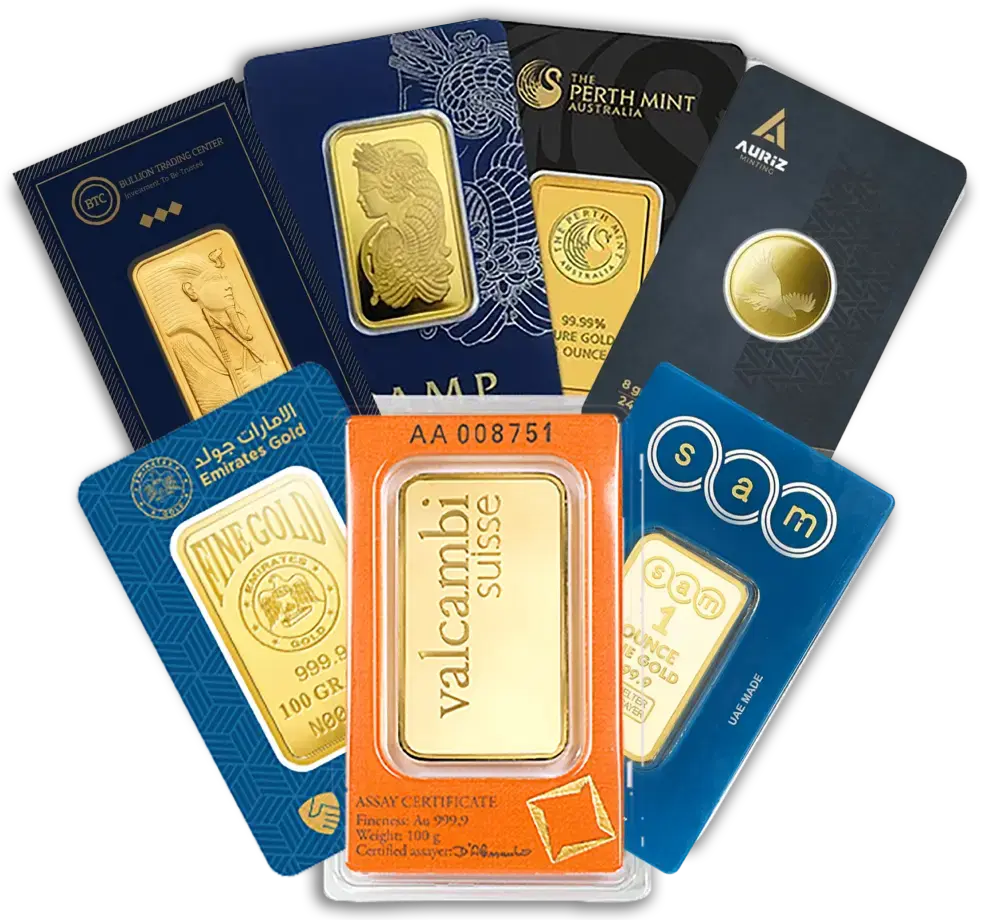 Investment-grade gold bars from trusted global brands