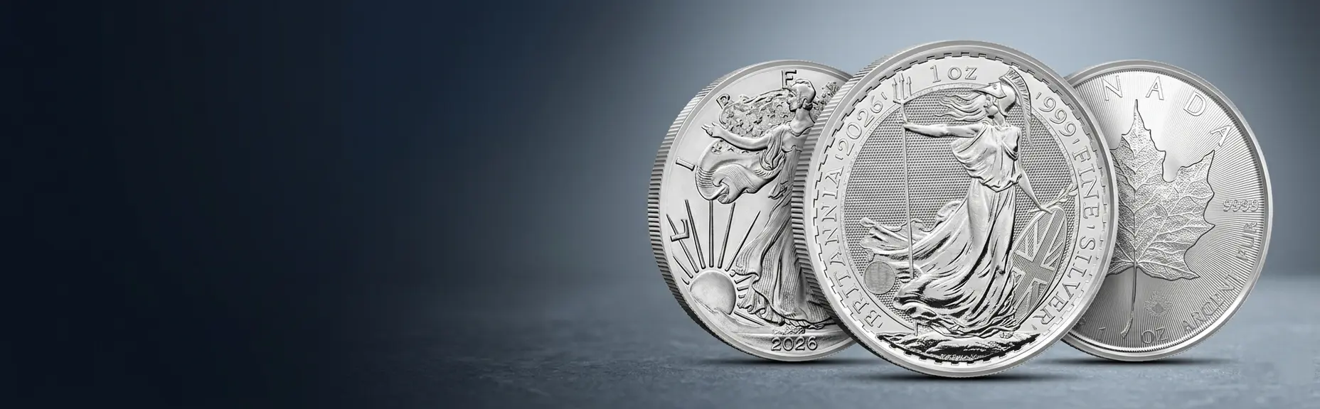 Recognized one ounce silver coins from American Canadian and British mints