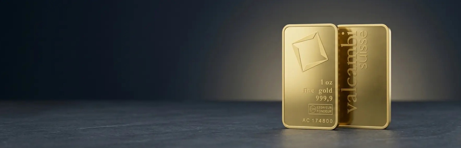 Front and back view of 1 oz Valcambi Suisse gold bar