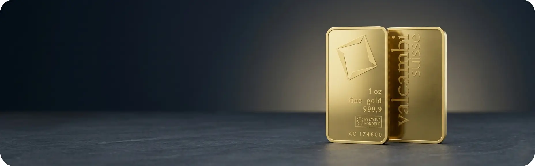 Front and back view of 1 oz Valcambi Suisse gold bar
